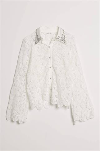 TAŞ İŞLEMELİ DANTEL EKRU KADIN GÖMLEK M38388-2Y5