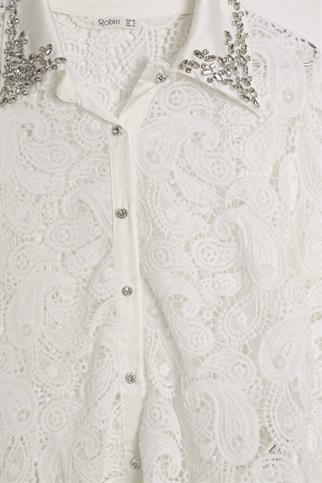 TAŞ İŞLEMELİ DANTEL EKRU KADIN GÖMLEK M38388-2Y5