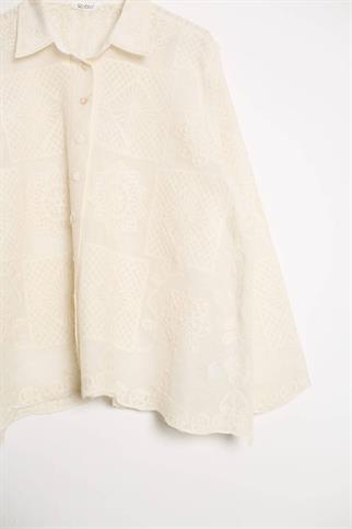 DESENLİ GENİŞ KOLLU NATURAL KADIN GÖMLEK  M38408-2Y5