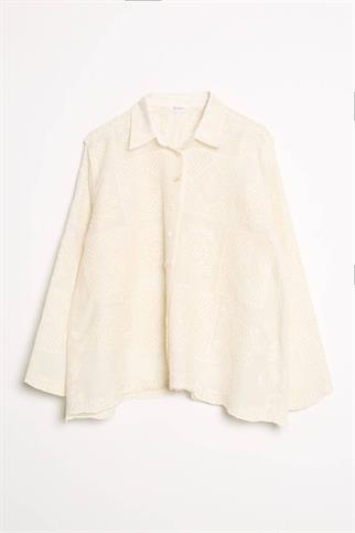 DESENLİ GENİŞ KOLLU NATURAL KADIN GÖMLEK  M38408-2Y5