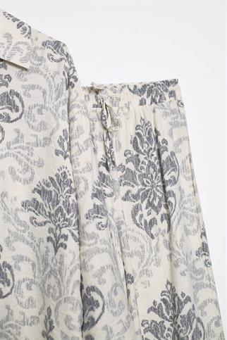 DESENLİ UZUN KOLLU SİYAH GÖMLEK PANTOLON KADIN TAKIM M38589-2Y5