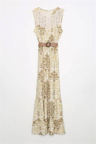 KOLSUZ KEMERLİ VİZON KADIN ELBİSE  M38628-2Y5