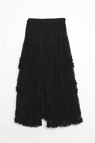 BELİ LASTİKLİ TÜL SİYAH KADIN ETEK  M38630-2Y5