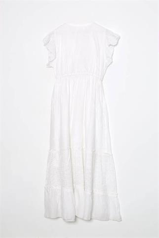 KOLLARI FIRFIRLI V YAKA EKRU KADIN ELBİSE  M38664-2Y5