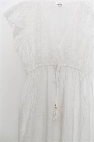 KOLLARI FIRFIRLI V YAKA EKRU KADIN ELBİSE  M38664-2Y5