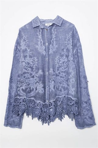 Güpür Detay İşlemeli Kadın Gömlek İndigo M38785-2Y6
