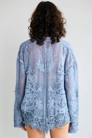 Güpür Detay İşlemeli Kadın Gömlek İndigo M38785-2Y6