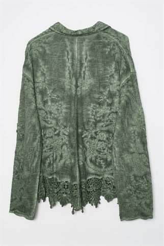 İşlemeli Güpürlü Kadın Gömlek Yeşil M38785-2Y6