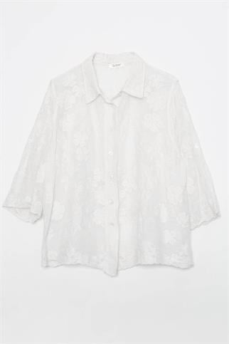 İşlemeli Ekru Renk Kadın Gömlek M38948-2Y6