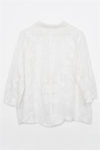 İşlemeli Ekru Renk Kadın Gömlek M38948-2Y6