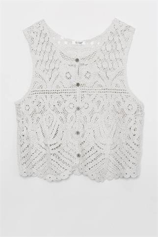 Güpür Detaylı Ekru Renk Kadın Yelek M38949-2Y6