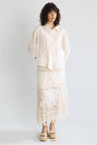 İşlemeli Truvakar Kol Naturel Renk Kadın Gömlek M38957-2Y6