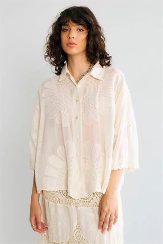 İşlemeli Truvakar Kol Naturel Renk Kadın Gömlek M38957-2Y6