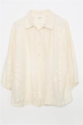 İşlemeli Truvakar Kol Naturel Renk Kadın Gömlek M38957-2Y6