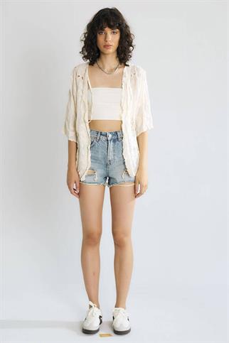 Güpür Detaylı Naturel Renk Kadın Gömlek M38960-2Y6