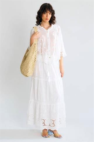 Güpür Detaylı Ekru Renk Kadın Gömlek M38964-2Y6