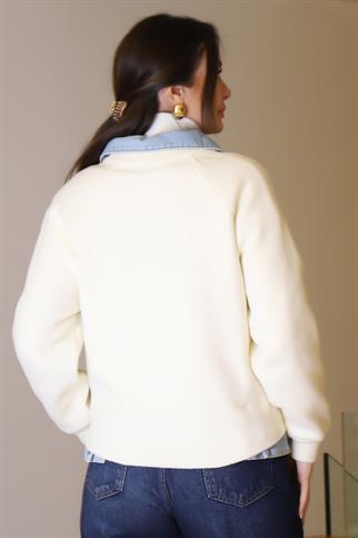 CEP DETAYLI UZUN KOLLU EKRU KADIN MONT T94581-2K5