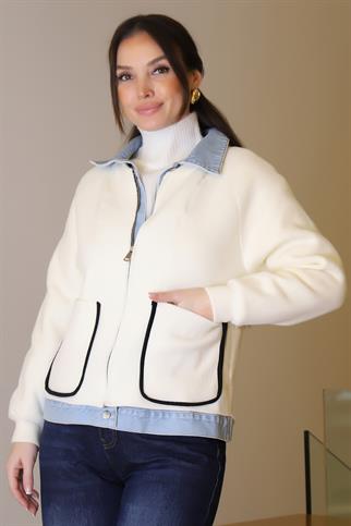 CEP DETAYLI UZUN KOLLU EKRU KADIN MONT T94581-2K5