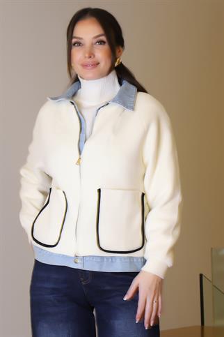 CEP DETAYLI UZUN KOLLU EKRU KADIN MONT T94581-2K5