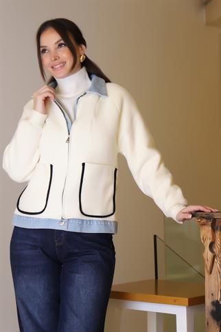 CEP DETAYLI UZUN KOLLU EKRU KADIN MONT T94581-2K5