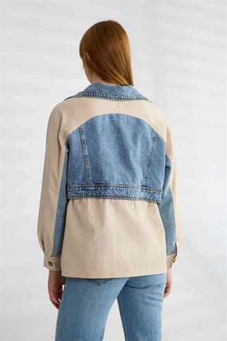 UZUN KOLLU KOT DETAYLI TAŞ KADIN TRENÇKOT  D87083-2Y5