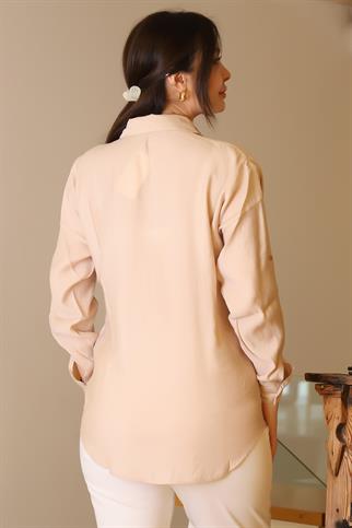 YAKASI BONCUK İŞLEMELİ BEJ KADIN GÖMLEK  3210-2Y5