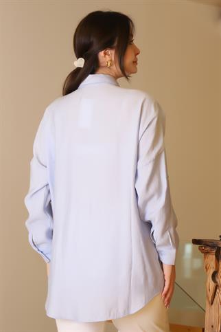 ÇİÇEK İŞLEMELİ MAVİ KADIN GÖMLEK  4454-2Y5