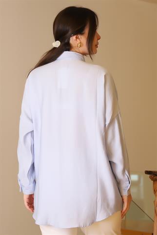 MAVİ PUL VE BONCUK İŞLEMELİ UZUN KOLLU KADIN GÖMLEK  4488-2Y5