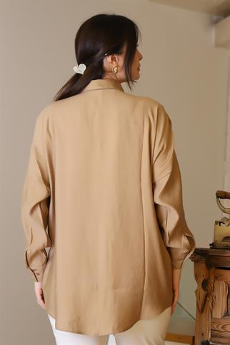 CAMEL UZUN BONCUK İŞLEMELİ KADIN GÖMLEK  4505-2Y5