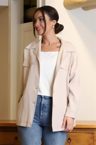 GÖMLEK YAKA DÜĞMELİ BEJ  KADIN CEKET 31513-2Y4