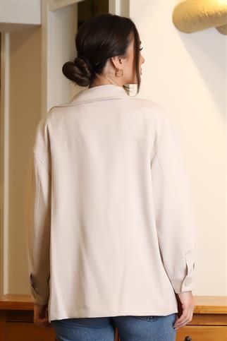 GÖMLEK YAKA DÜĞMELİ BEJ  KADIN CEKET 31513-2Y4