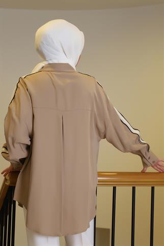 KOLLARI ŞERİTLİ BEJ KADIN GÖMLEK  32197-2Y5