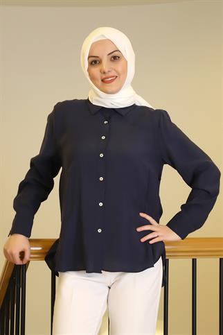 UZUN KOLLU NAVY KADIN GÖMLEK  32207-2Y5