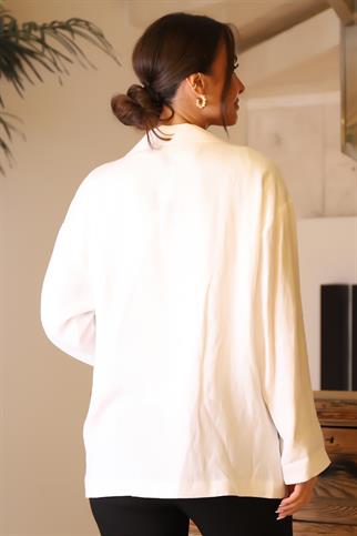 UZUN KOLLU TEK DÜĞMELİ BEYAZ KADIN CEKET  1592-1-2Y4