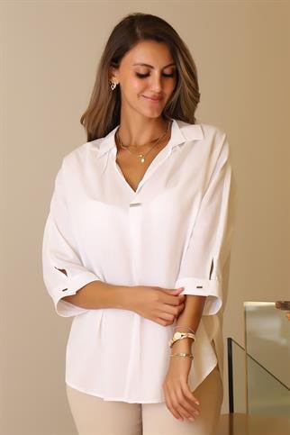 YARIM KOL V YAKA BEYAZ KADIN TUNİK  6806-2Y5
