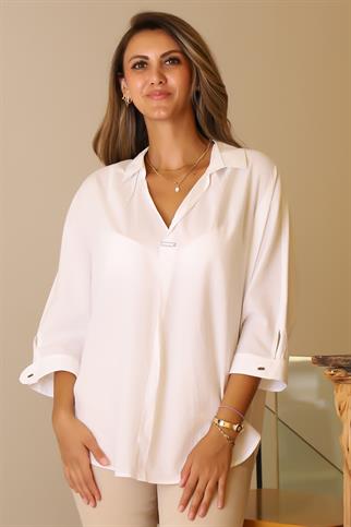 YARIM KOL V YAKA BEYAZ KADIN TUNİK  6806-2Y5