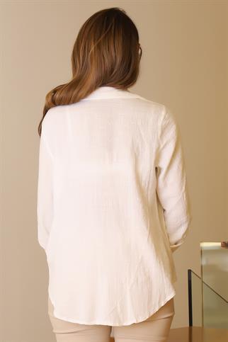UZUN KOLLU EKRU KADIN BLUZ  7214-2Y5