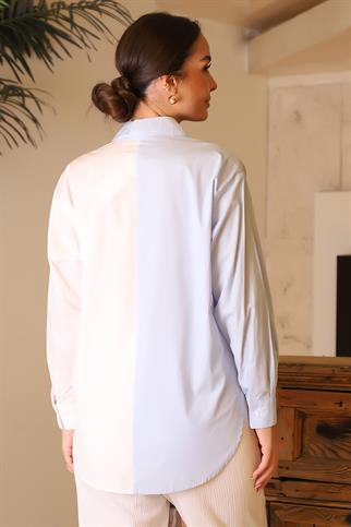 İKİ RENKLİ UZUN KOLLU MAVİ KADIN TUNİK 8104-2Y4