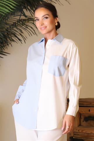 İKİ RENKLİ UZUN KOLLU MAVİ KADIN TUNİK 8104-2Y4