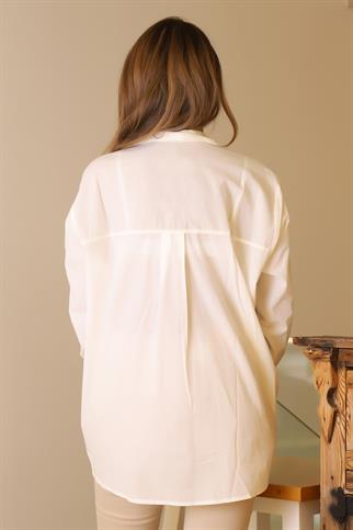 UZUN KOLLU İŞLEMELİ EKRU KADIN TUNİK  8116-2Y5