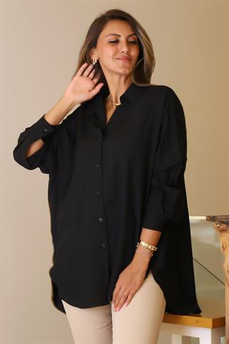 ARKASI UZUN SİYAH KADIN GÖMLEK  8124-2Y5