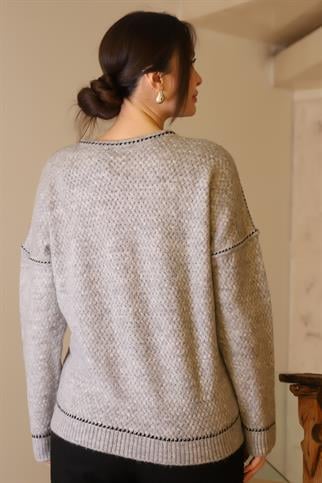 BİSİKLET YAKA ÖRGÜ GRİ KADIN BLUZ 22194-2K4