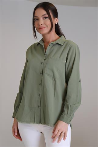 Uzun Kollu Haki Renk Kadın Gömlek 0390-2Y3