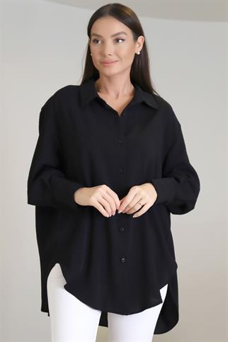 Uzun Kollu Siyah Renk Salaş Gömlek 10204-2Y3