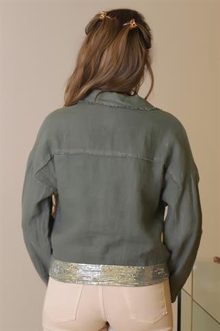 CEPLERİ PUL İŞLEMELİ HAKİ KADIN CEKET  23240-2Y5