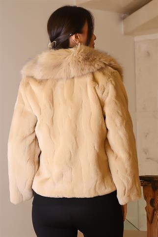 KÜRK YAKA UZUN KOLLU CAMEL KADIN CEKET   2637-2K5