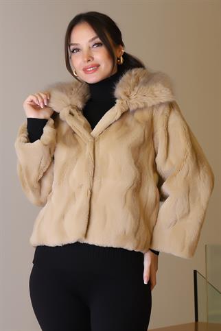 KÜRK YAKA UZUN KOLLU CAMEL KADIN CEKET   2637-2K5