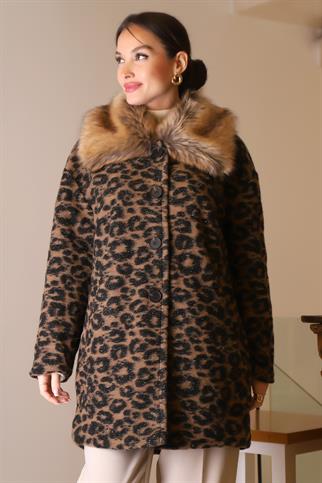 KÜRK YAKALI LEOPAR KADIN MONT 5659-2K5