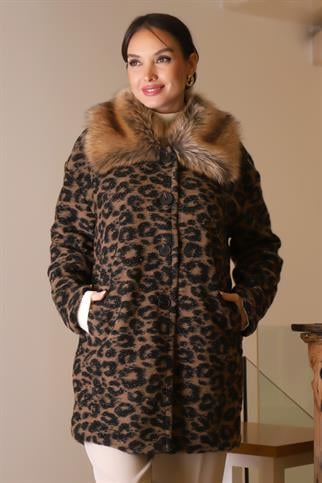 KÜRK YAKALI LEOPAR KADIN MONT 5659-2K5