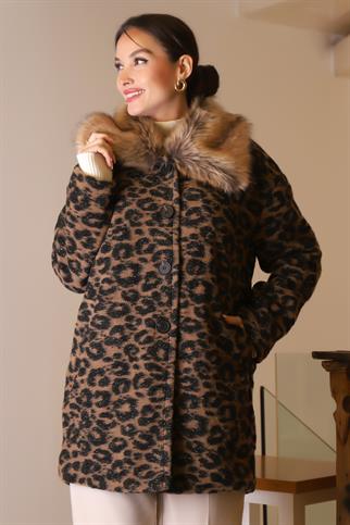 KÜRK YAKALI LEOPAR KADIN MONT 5659-2K5